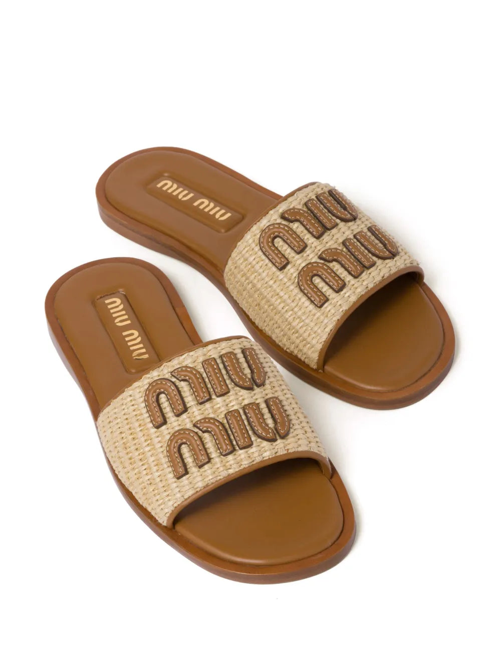 Miu Miu Raffia Effect Woven Slides beige