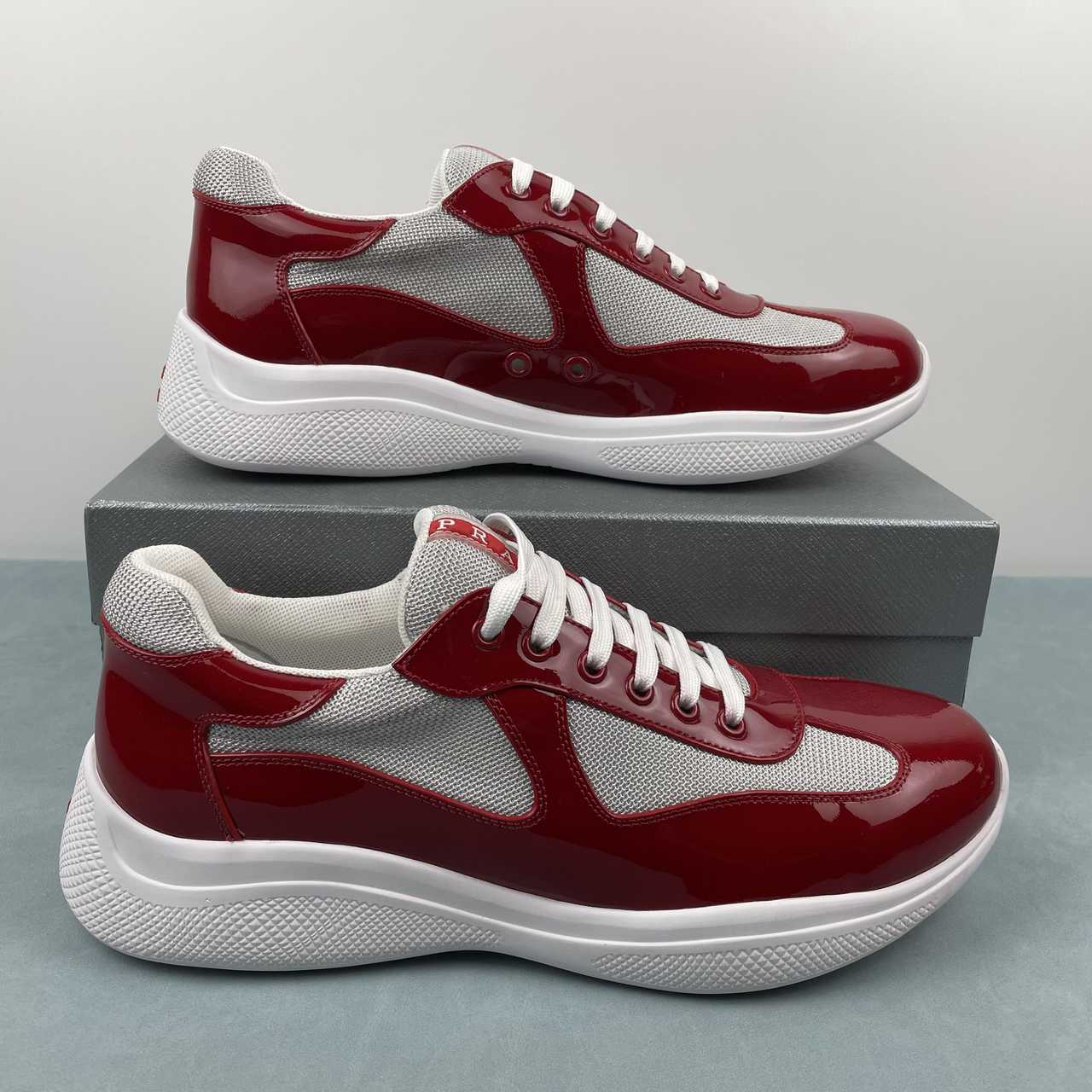 Prada sneakers America's Cup in vernice e tessuto bike rosso