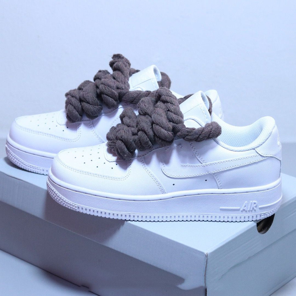 Nike Air Force 1 White Low Custom Rope corda brown