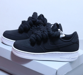 Nike Air Force 1 Black Low Suede Custom Rope corda black