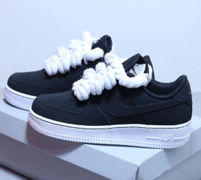 Nike Air Force 1 Black Low Suede Custom Rope corda white