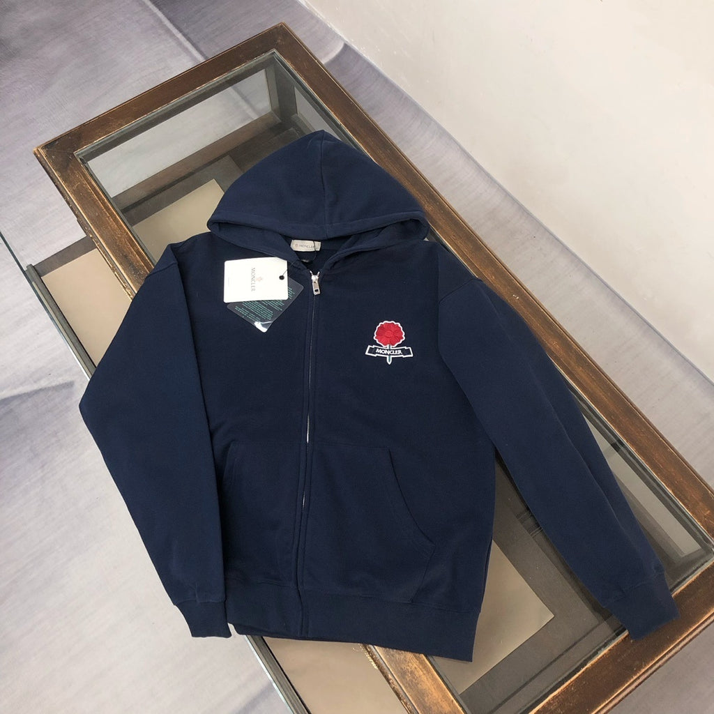 Felpa Moncler con cappuccio e zip lunga. 100% cotone