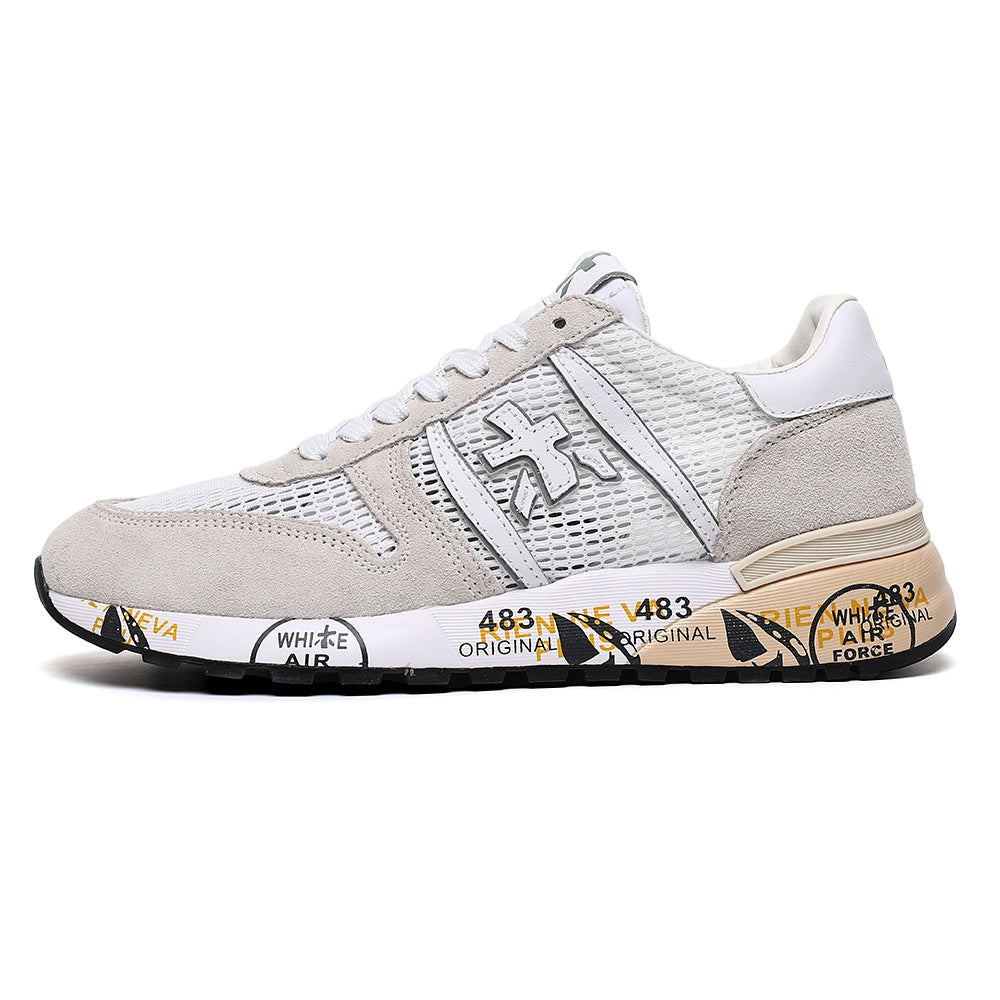 Premiata Landek sneakers suede bianco e grigio chiaro