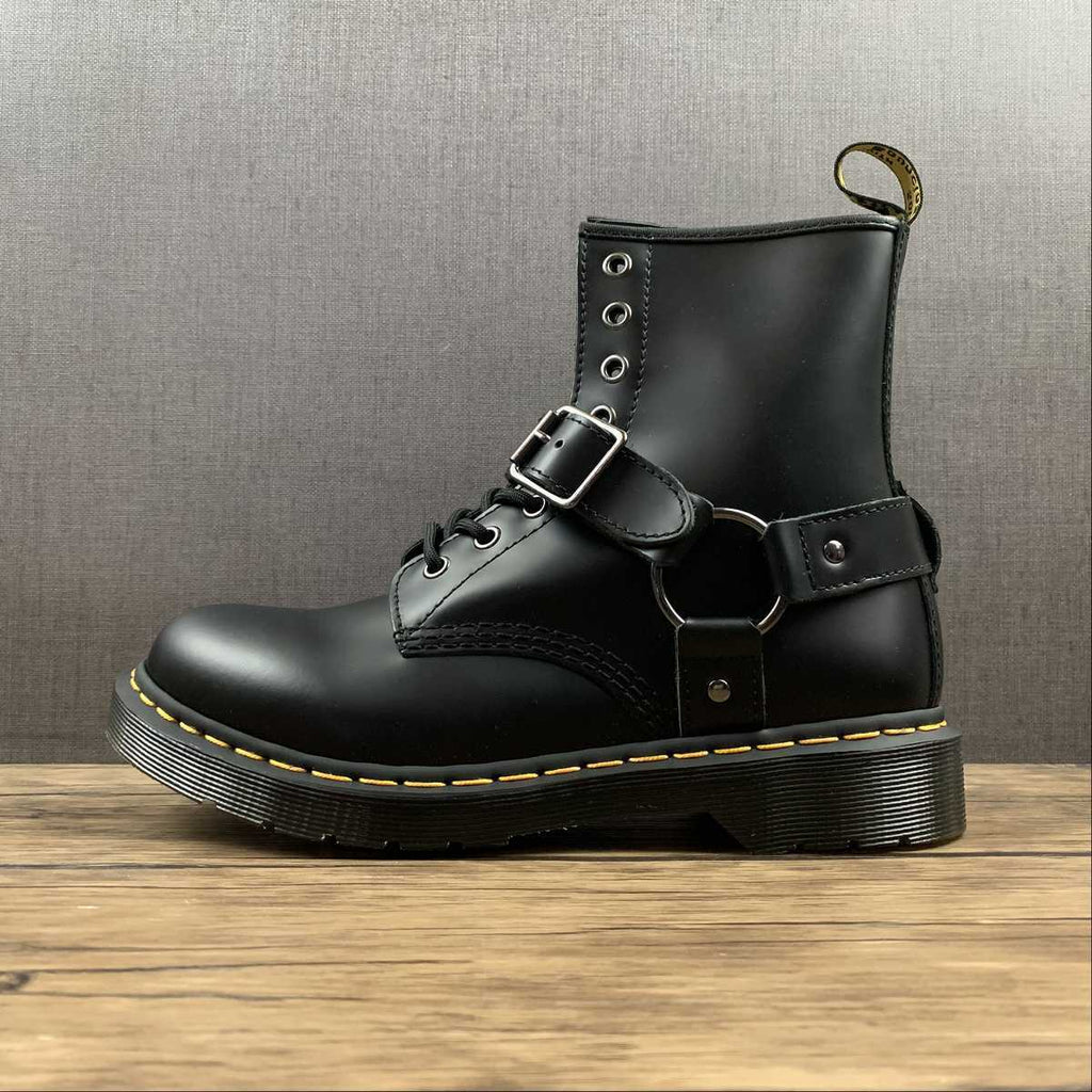 DR. MARTENS Stivaletto stringato 1460 Harness in pelle liscia nera lucida