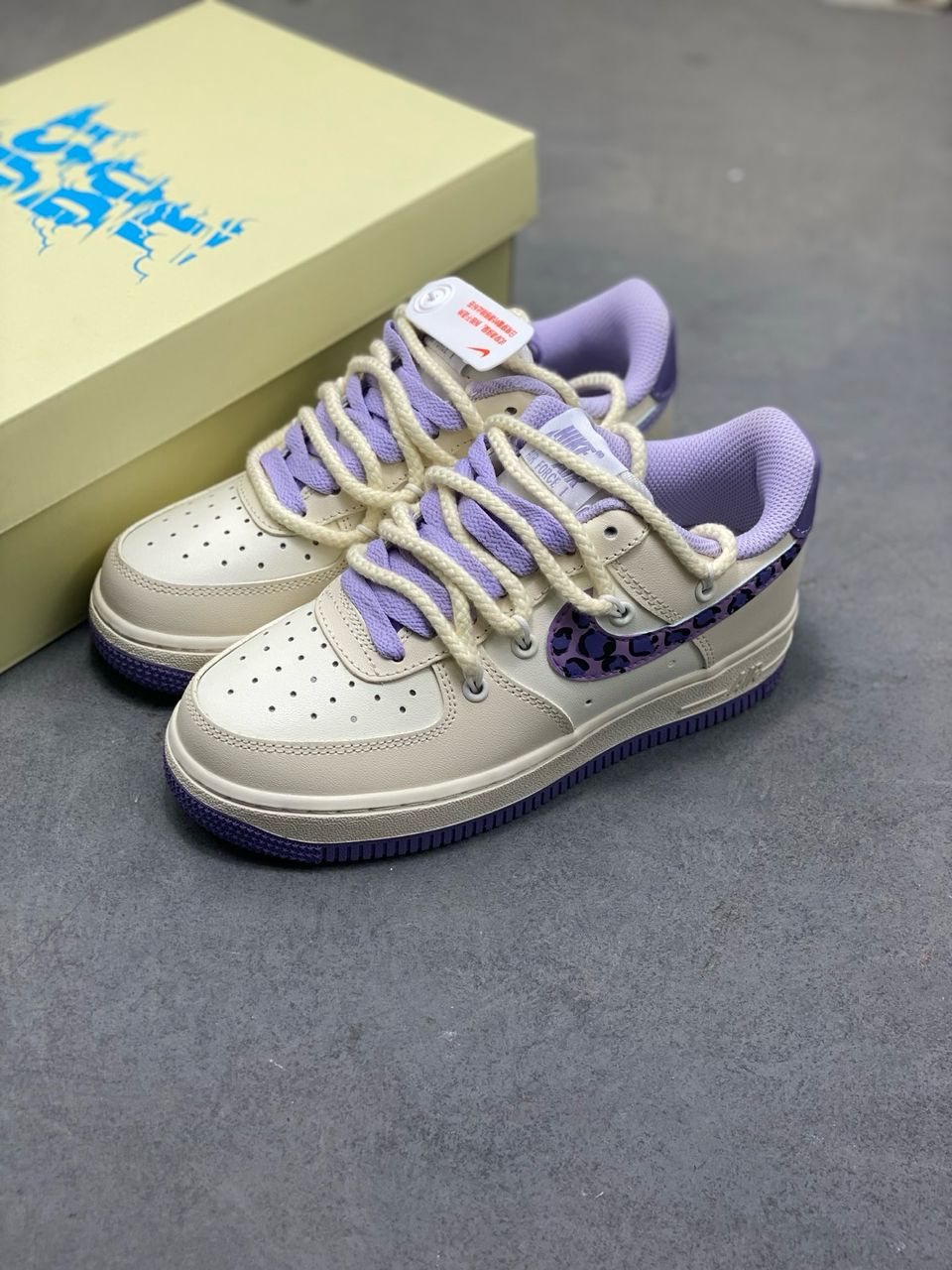Nike Air Force 1 Beige Low double lace Custom Rope corda lavender