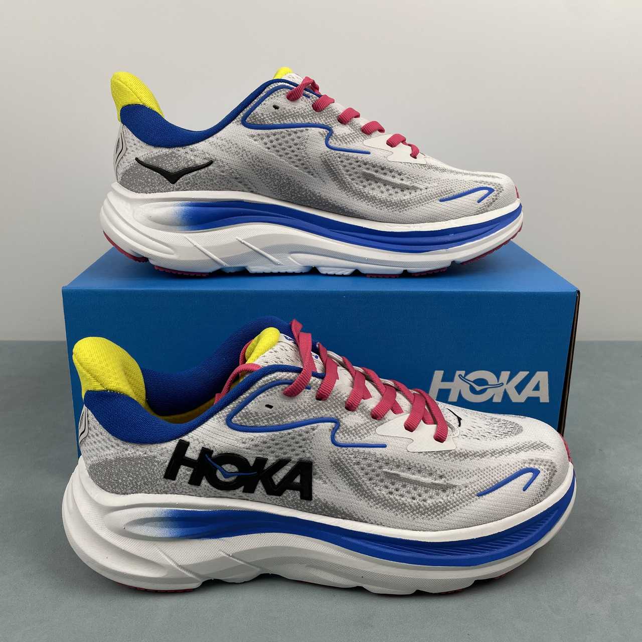 Hoka One Clifton 10 grigio blu giallo
