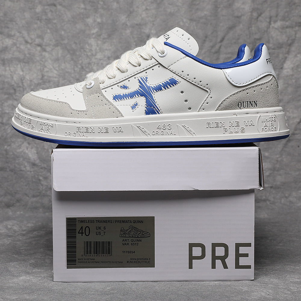 Premiata Quinn sneakers pelle bianco celeste