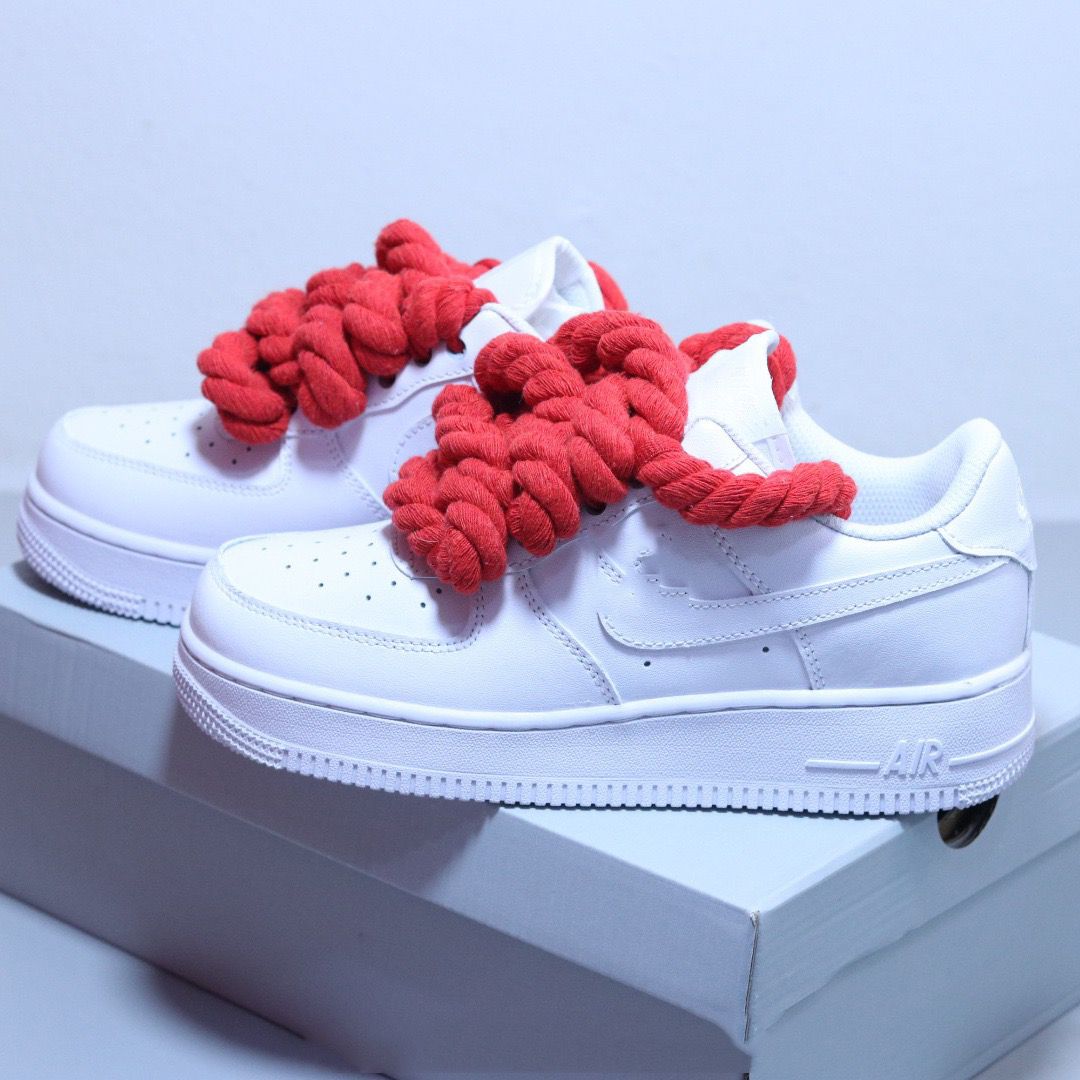 Nike Air Force 1 White Low Custom Rope corda red
