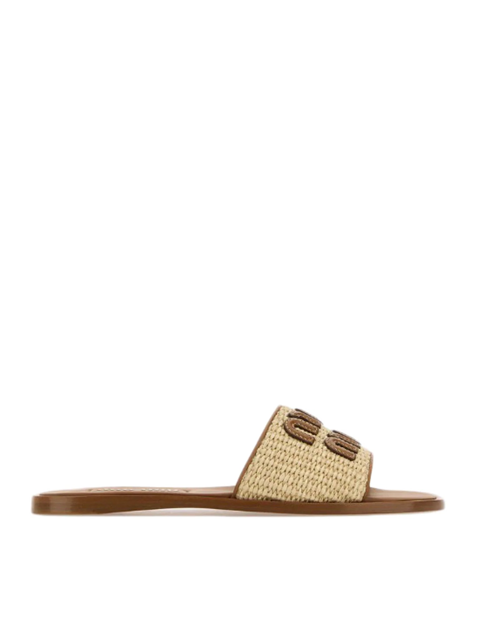 Miu Miu Raffia Effect Woven Slides beige