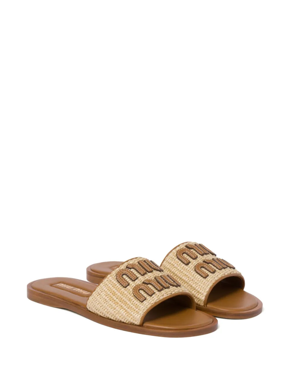 Miu Miu Raffia Effect Woven Slides beige