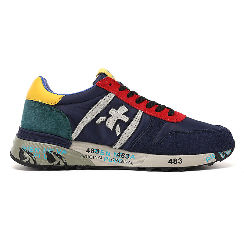 Premiata Lander sneakers suede blue rosso giallo