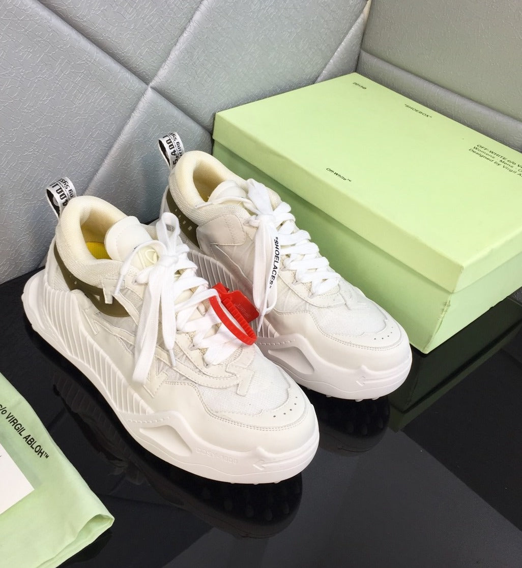 Off-White sneakers in pelle colore bianco con inserto verde