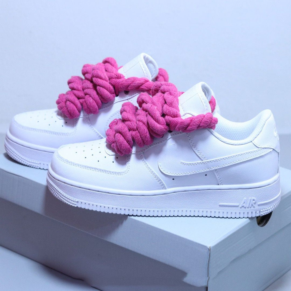 Nike Air Force 1 White Low Custom Rope corda fuchsia
