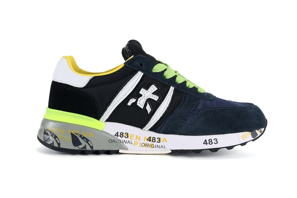 Premiata Lander sneakers suede blue lime - VIBES MILANO