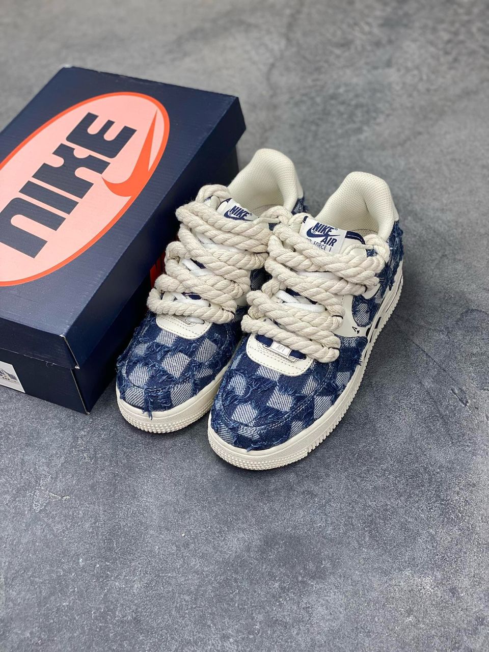 Nike Air Force 1 Canvas Low double lace Custom Rope corda beige