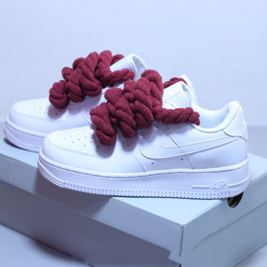 Nike Air Force 1 White Low Custom Rope corda burgundy