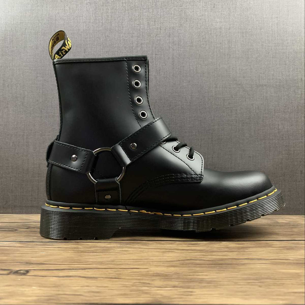 DR. MARTENS Stivaletto stringato 1460 Harness in pelle liscia nera lucida