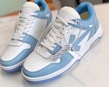 Off-White OOO Out Of Office sneakers in pelle colore celeste e bianco