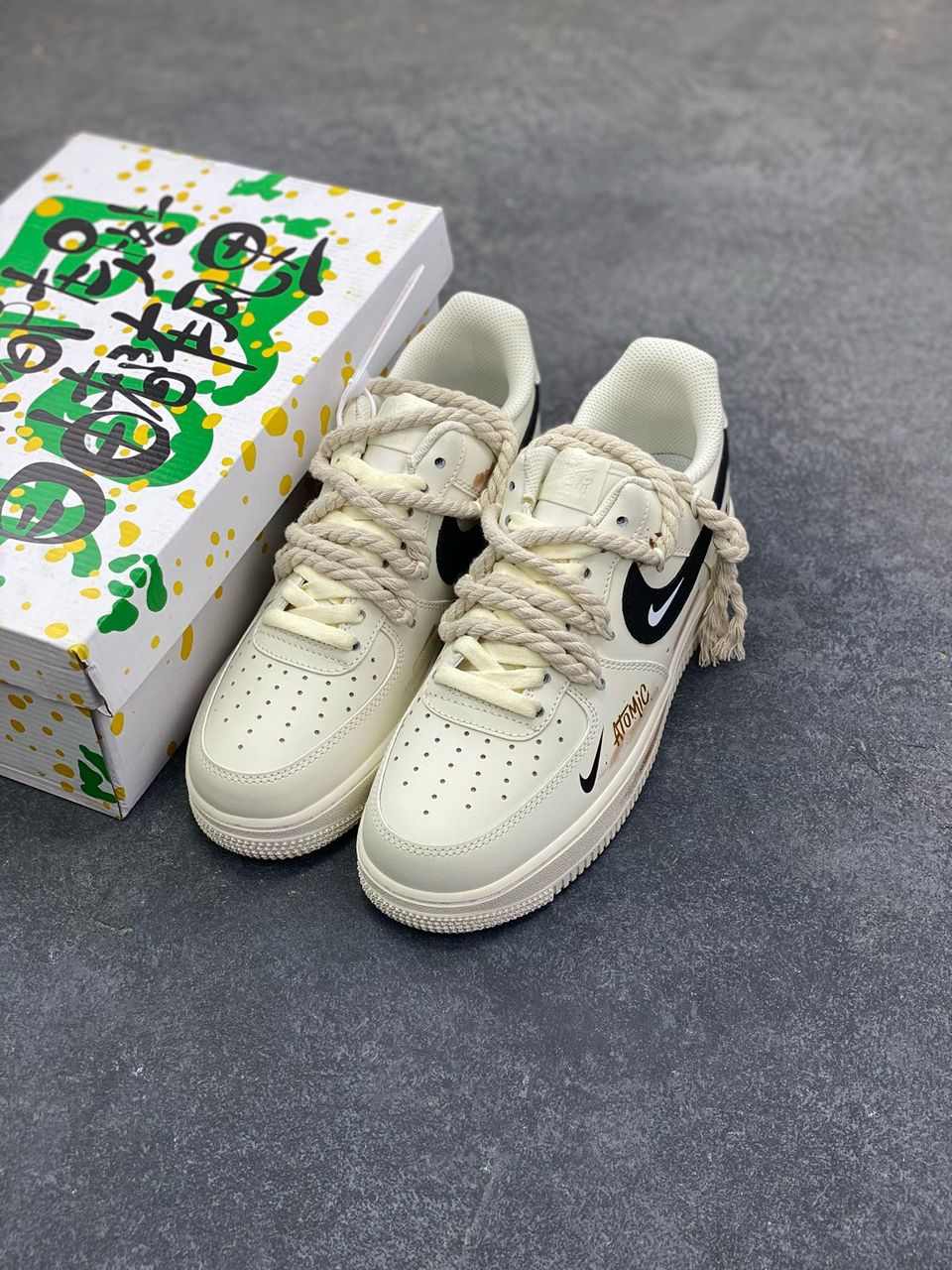 Nike Air Force 1 Beige Atomic Low double lace Custom Rope corda
