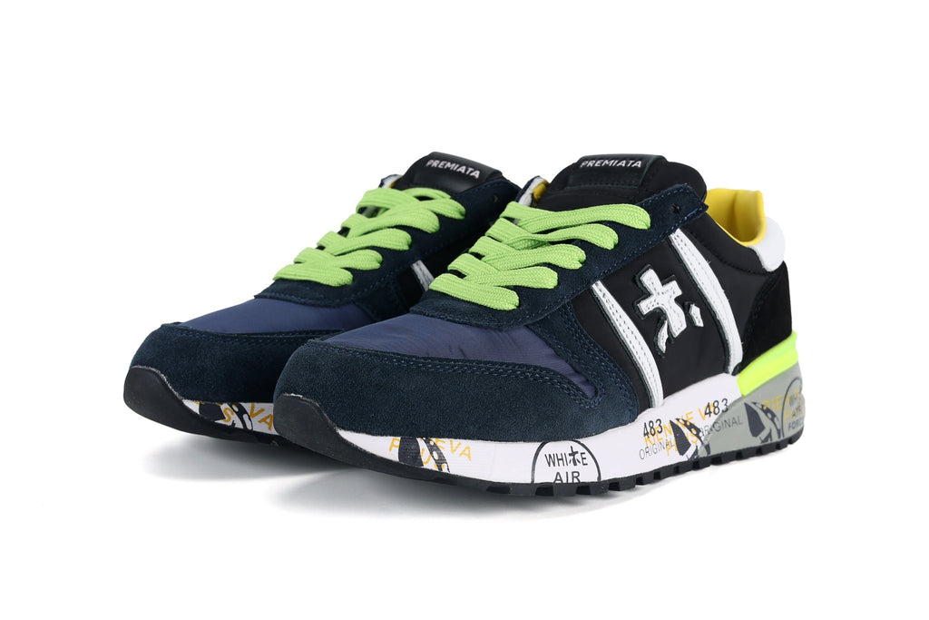 Premiata Lander sneakers suede blue lime - VIBES MILANO
