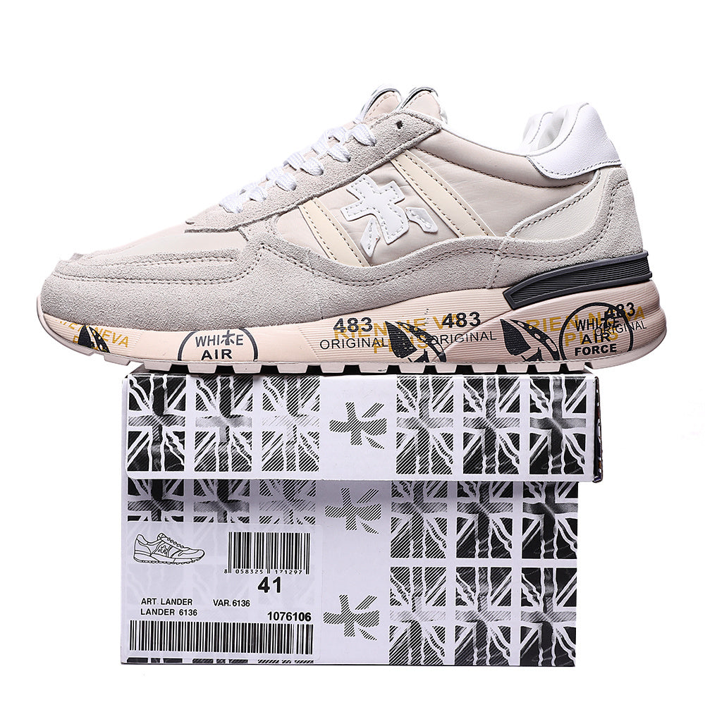 Premiata Lander sneakers suede grigio e beige