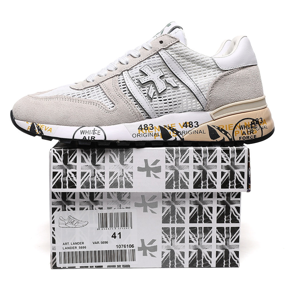 Premiata Landek sneakers suede bianco e grigio chiaro