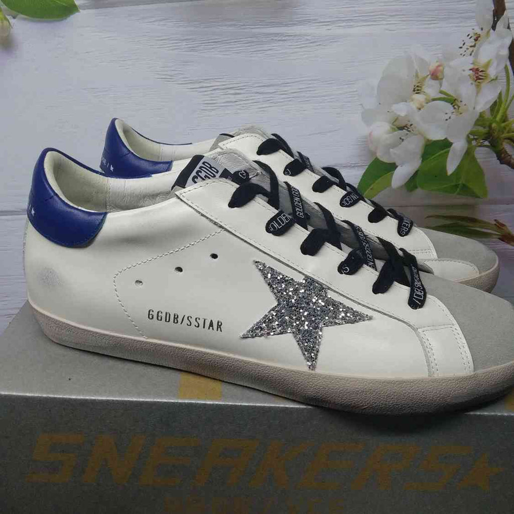 Golden Goose Superstar bianco inserti blu