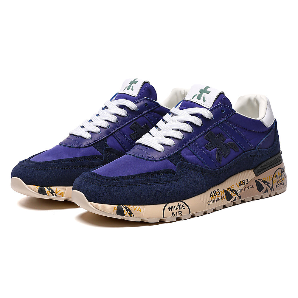 Premiata Lander sneakers suede blue bianco