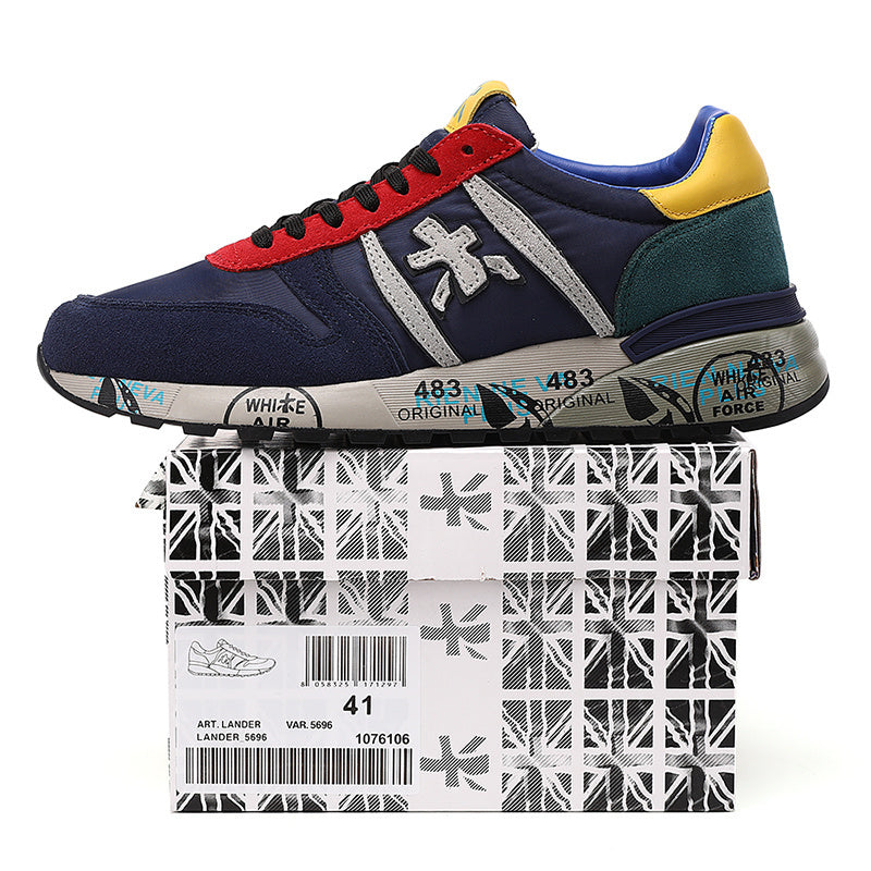 Premiata Lander sneakers suede blue rosso giallo