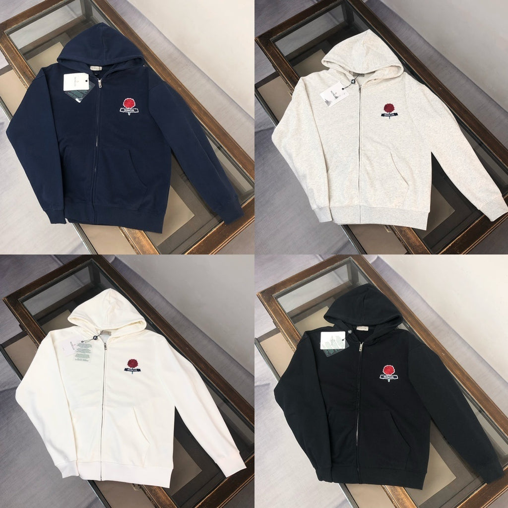 Felpa Moncler con cappuccio e zip lunga. 100% cotone