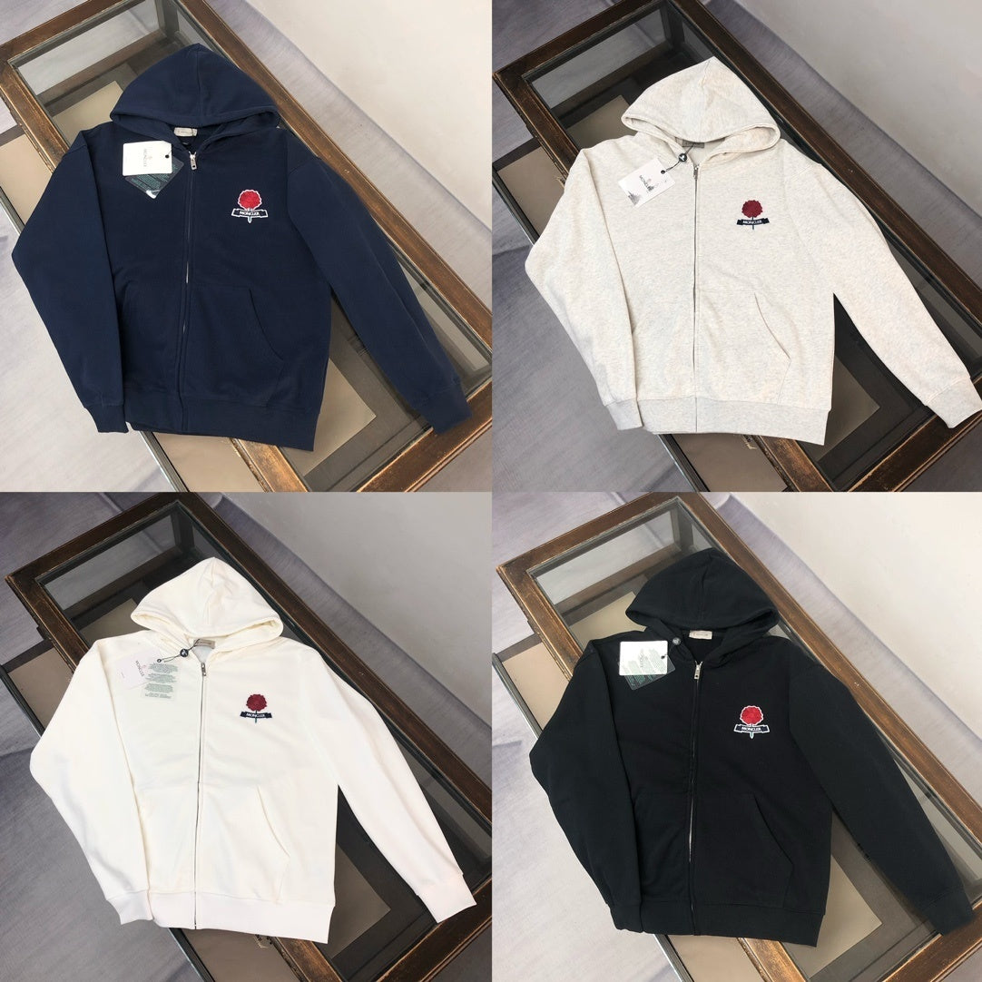 Felpa Moncler con cappuccio e zip lunga. 100% cotone