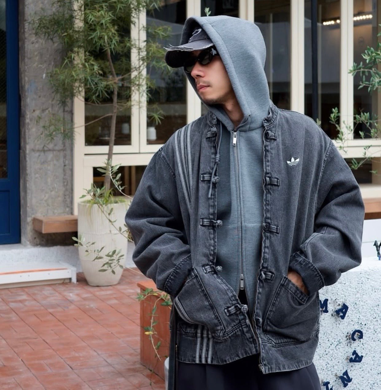 Adidas Chinese Track Top 3.0 giacca in denim grigio - VIBES MILANO