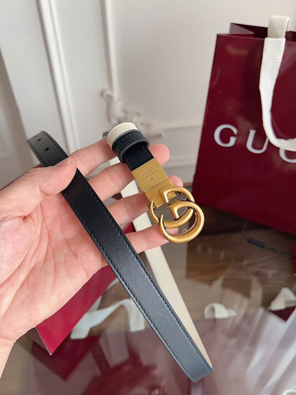 Cintura Gucci GG Marmont Reversible Bianca