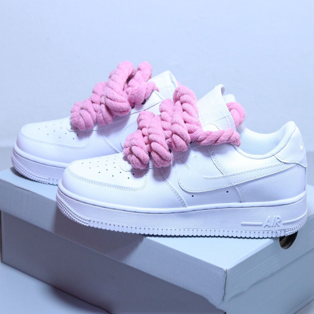 Nike Air Force 1 White Low Custom Rope corda pink