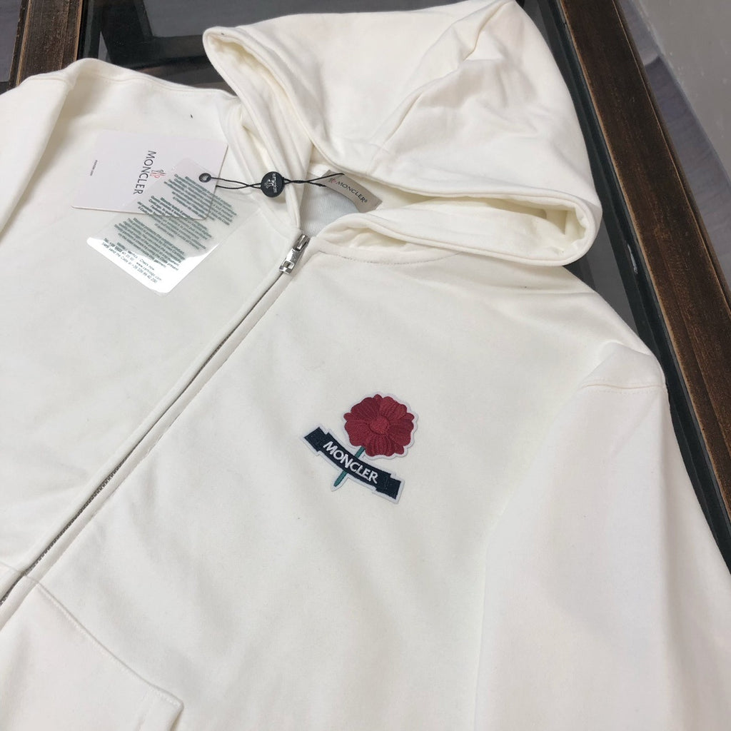 Felpa Moncler con cappuccio e zip lunga. 100% cotone