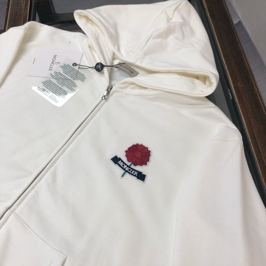 Felpa Moncler con cappuccio e zip lunga. 100% cotone