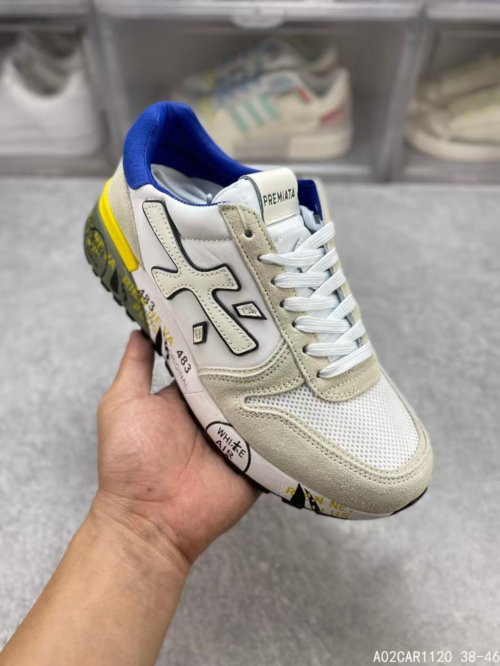 Premiata Mick sneakers suede bianco blu giallo