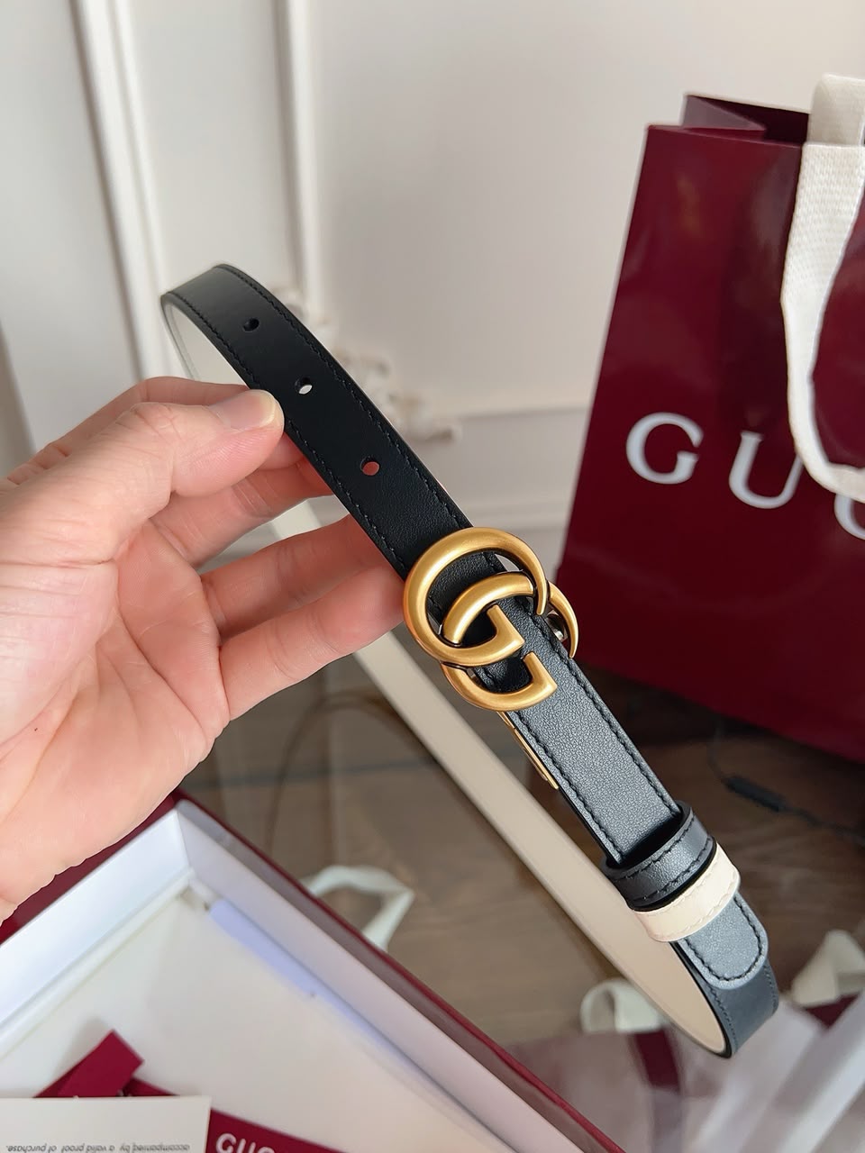 Cintura Gucci GG Marmont Reversible Bianca