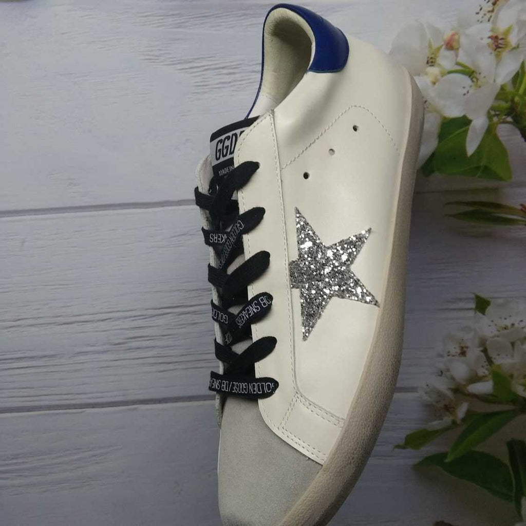 Golden Goose Superstar bianco inserti blu