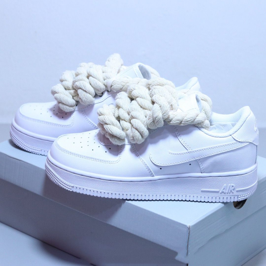 Nike Air Force 1 White Low Custom Rope corda beige