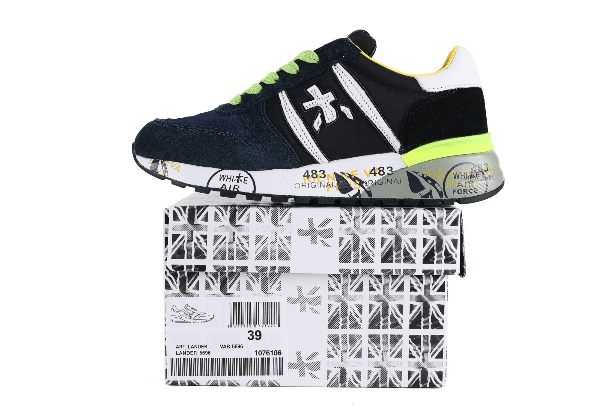 Premiata Lander sneakers suede blue lime - VIBES MILANO