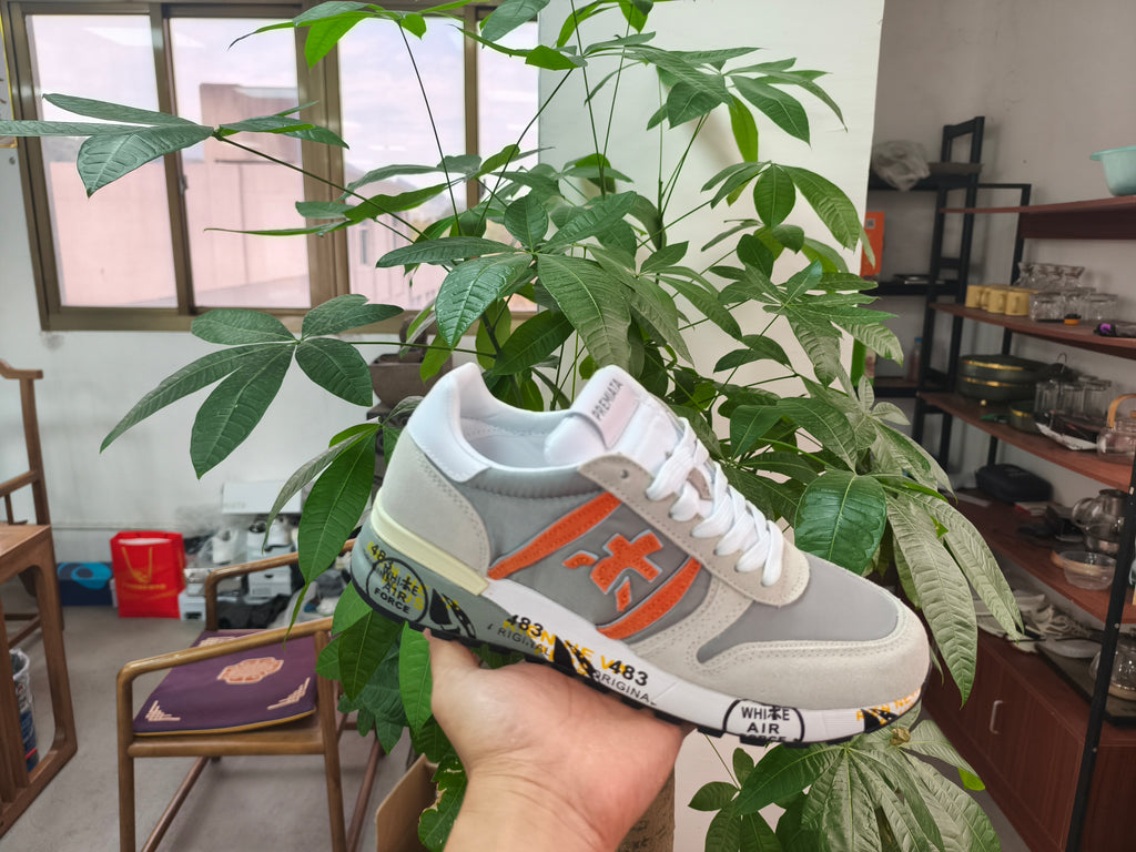 Premiata Lander sneakers suede grigio rosso