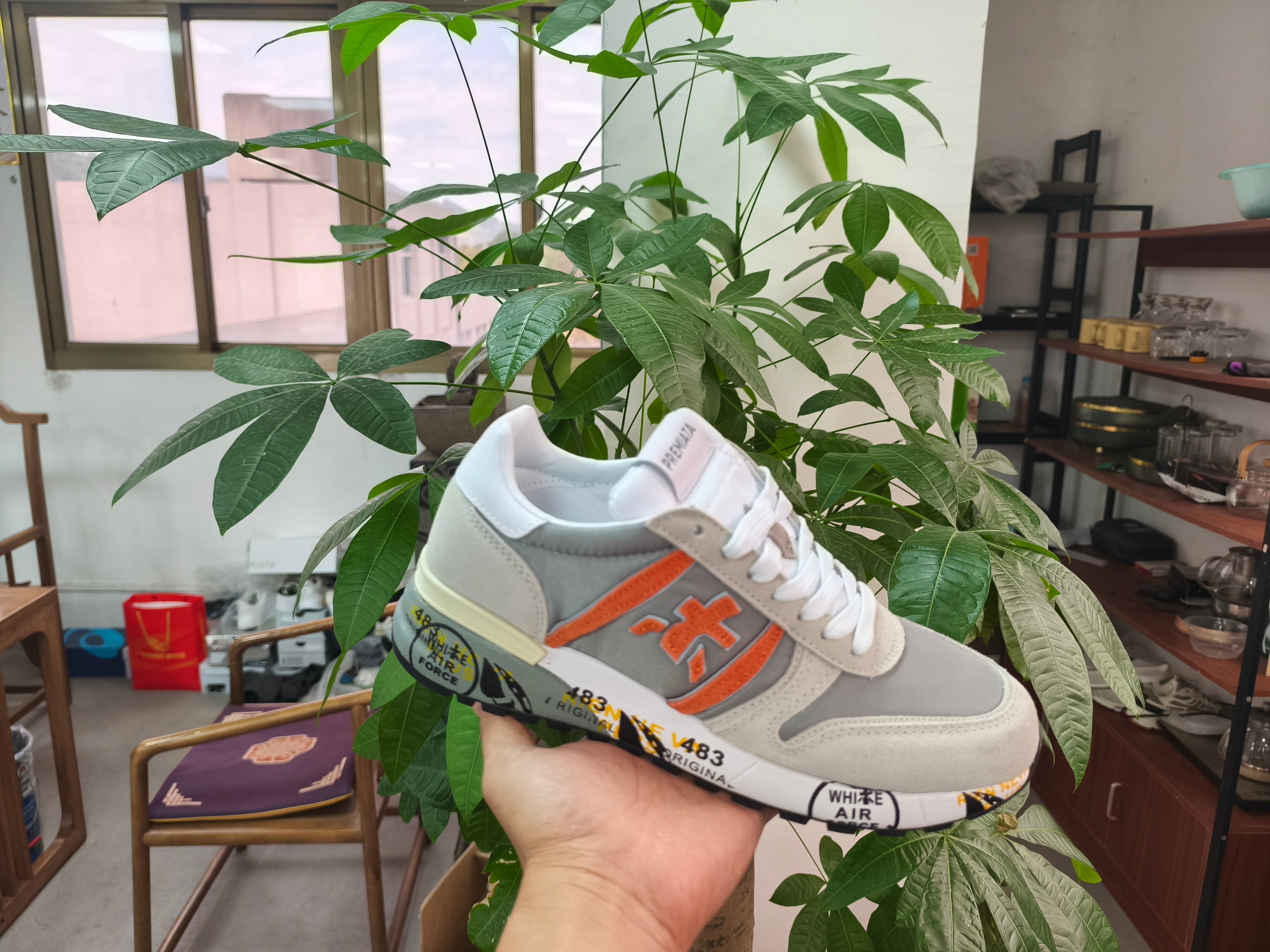 Premiata Lander sneakers suede grigio rosso