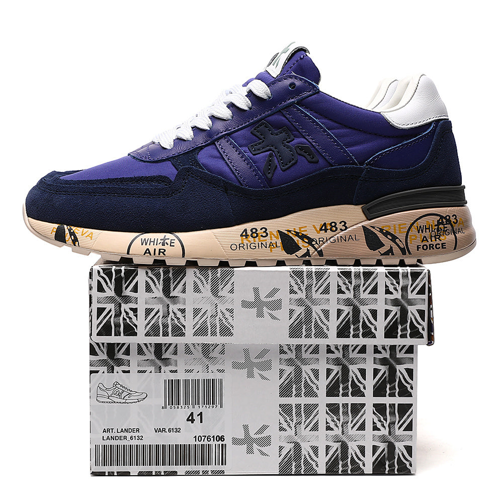 Premiata Lander sneakers suede blue bianco