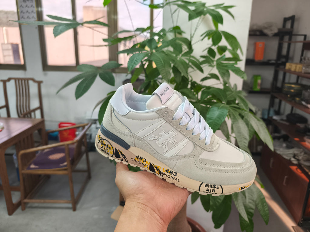 Premiata Lander sneakers suede grigio e beige