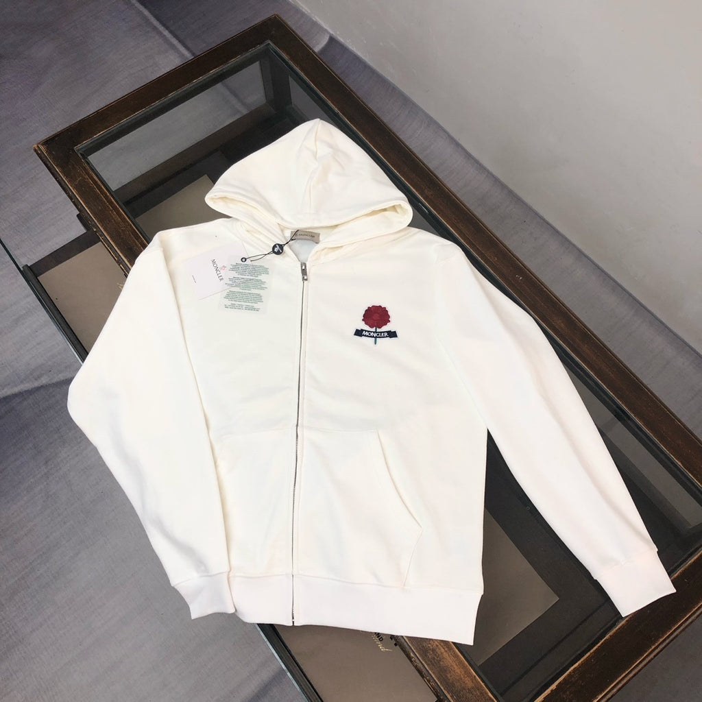 Felpa Moncler con cappuccio e zip lunga. 100% cotone