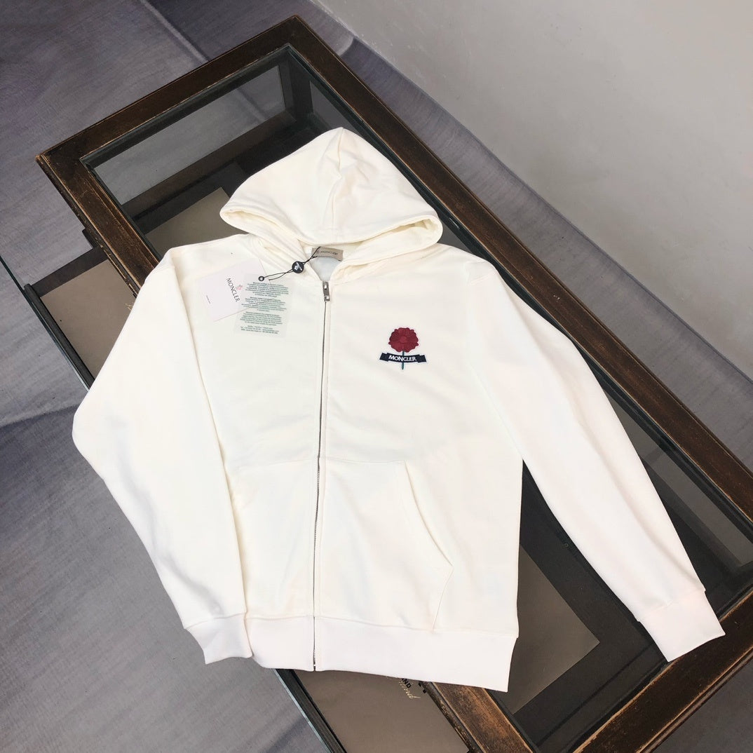 Felpa Moncler con cappuccio e zip lunga. 100% cotone