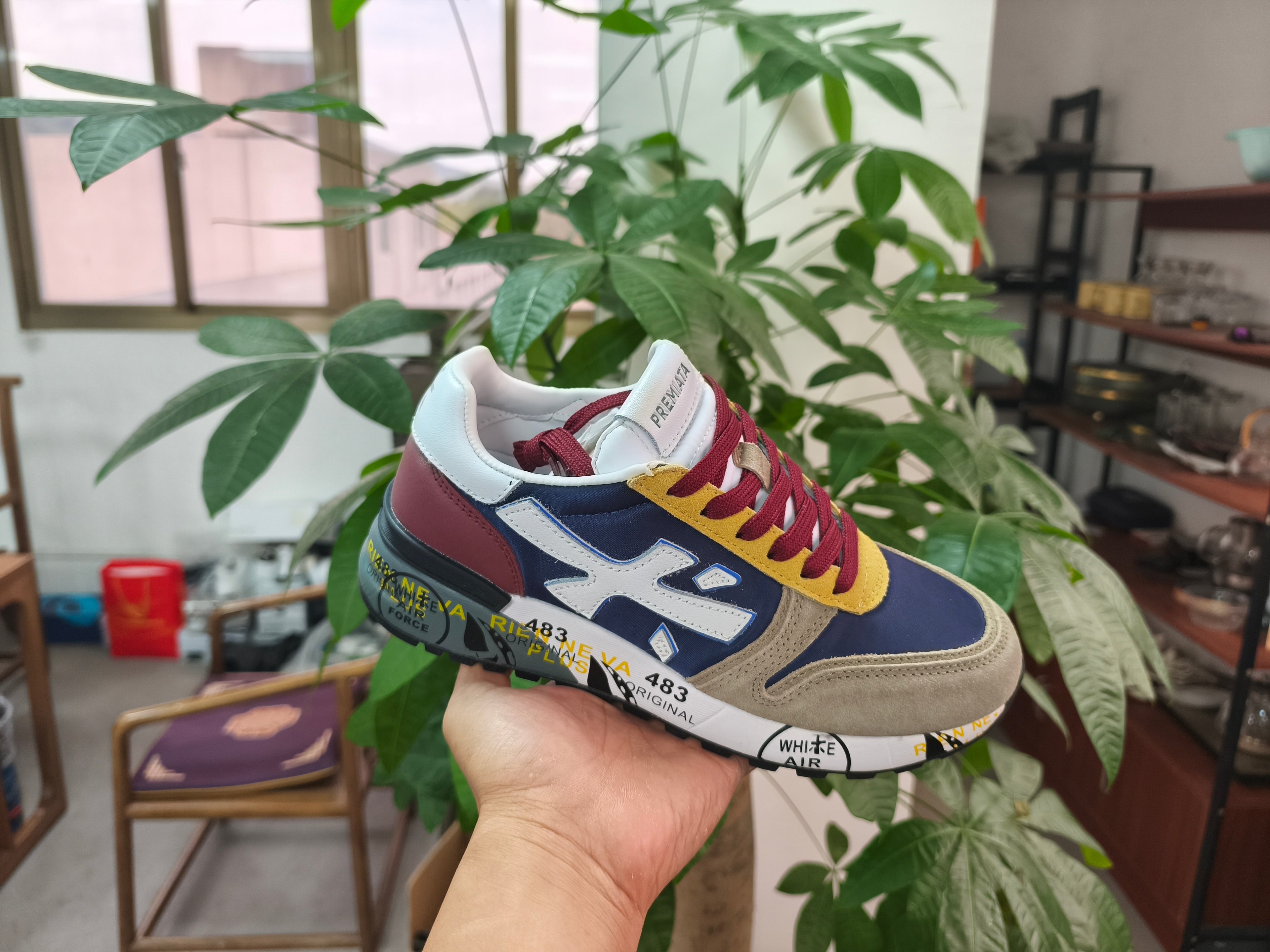 Premiata Mick sneakers blu beige giallo