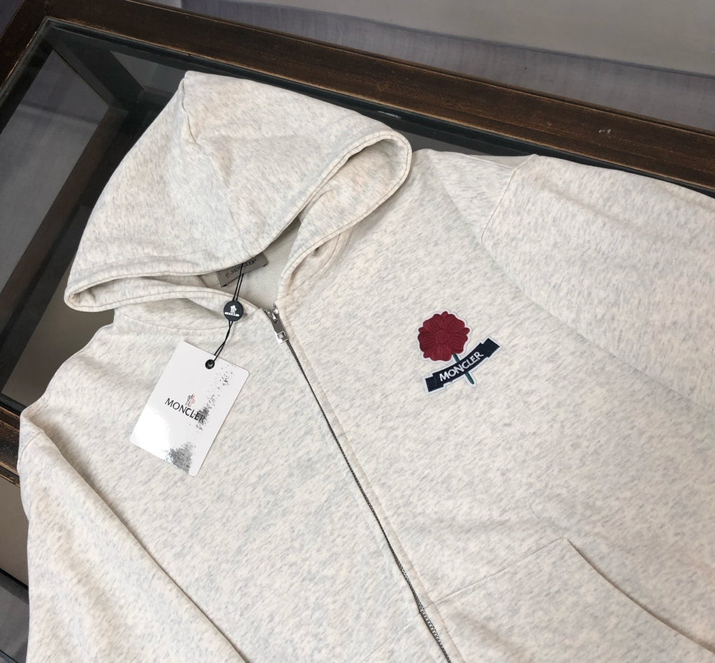 Felpa Moncler con cappuccio e zip lunga. 100% cotone