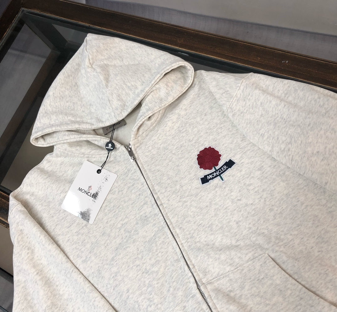 Felpa Moncler con cappuccio e zip lunga. 100% cotone